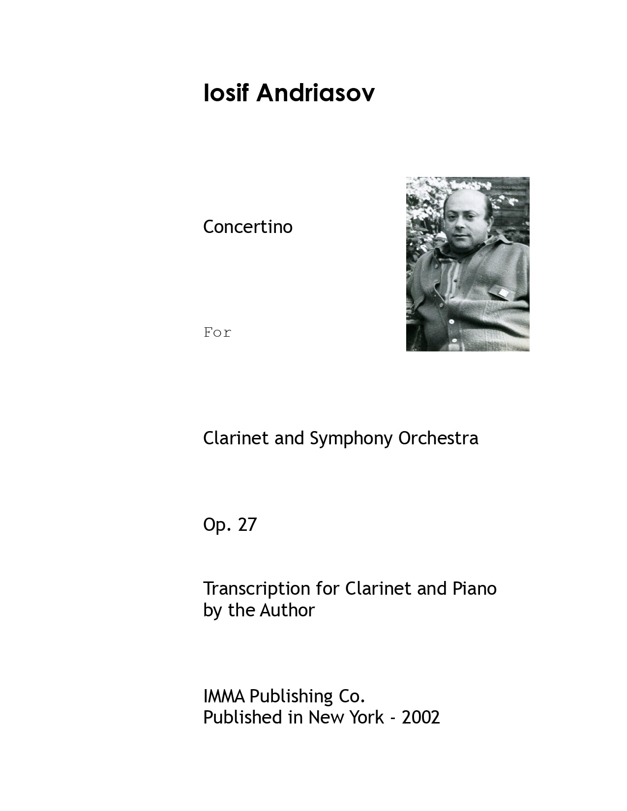 057. Iosif Andriasov: Concertino, Op. 27 for Clarinet and Piano.