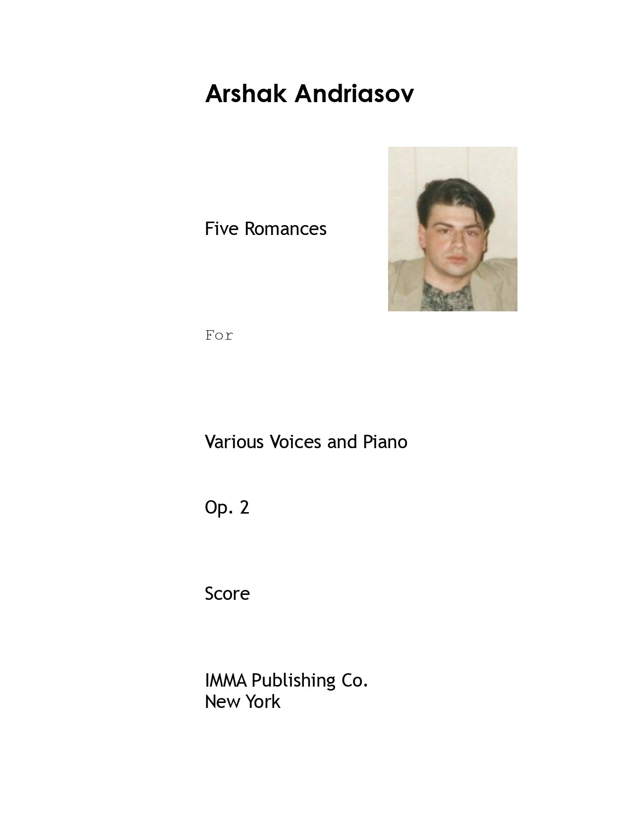 078A. Arshak Andriasov: Five Romances, Op. 2 for Various Voices and Piano. (Electronic)